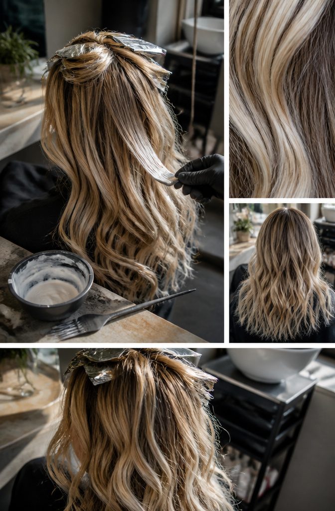 Blonde hair with face framing highlights balayage lowlights and blended ends