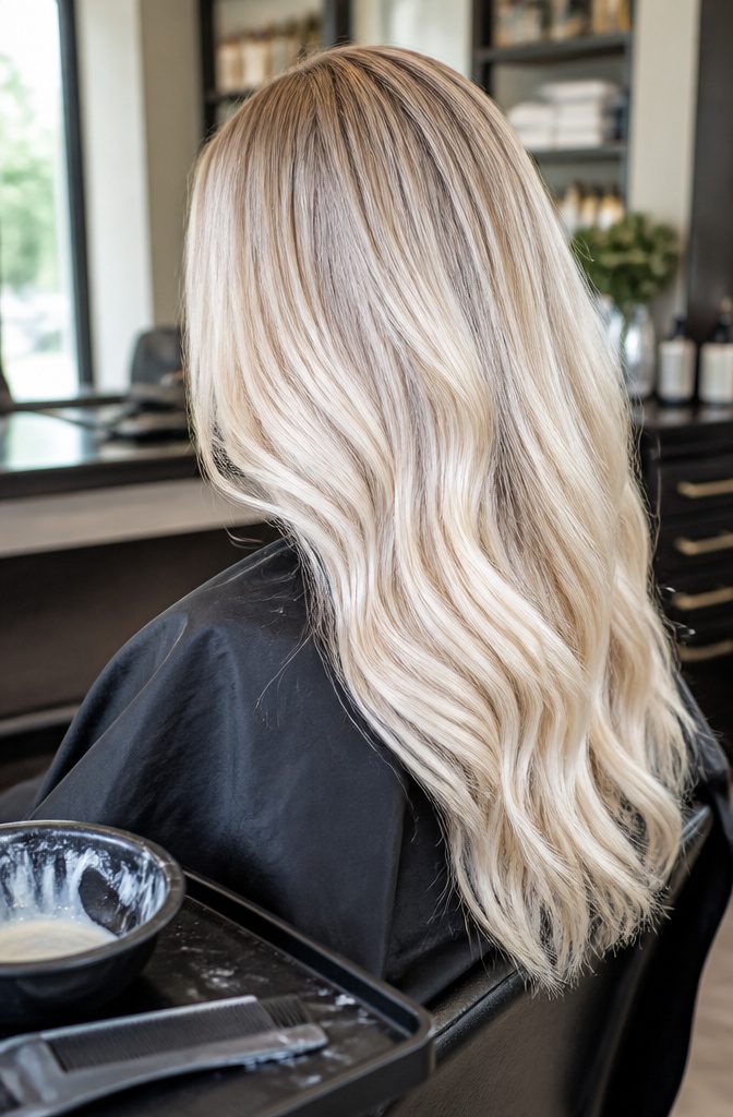 Light blonde hair with platinum white and creamy blonde shades