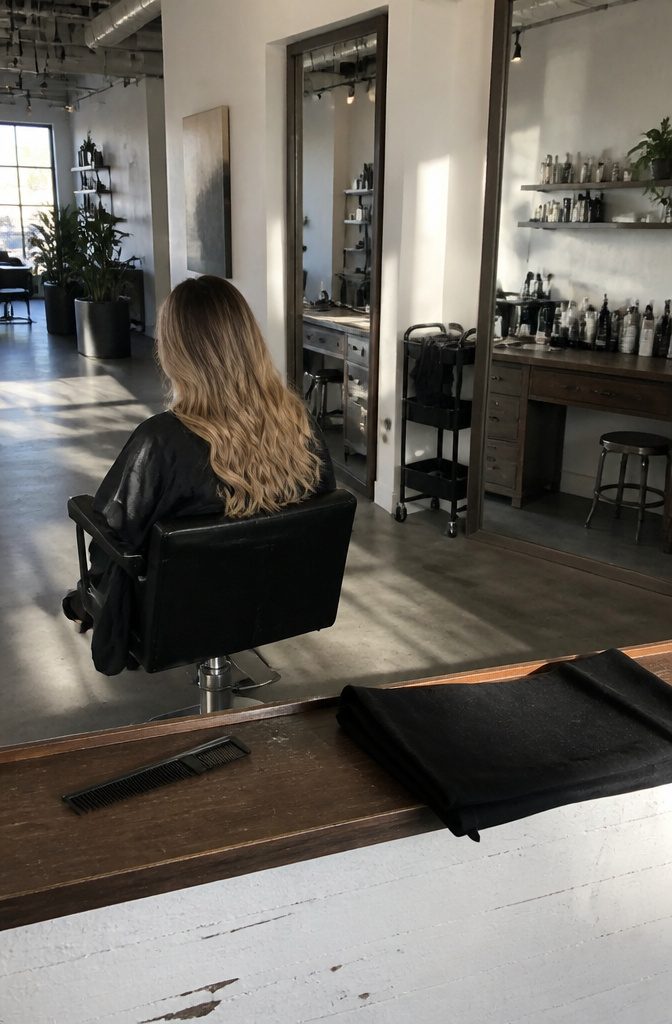 Blonde hair with visible brown roots and softly blended bright lengths