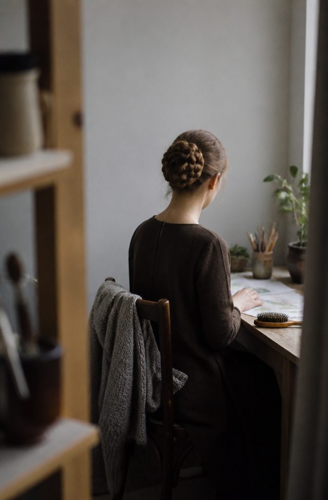 Aliia Nasyrova wearing extremely long hair gathered into braided bun