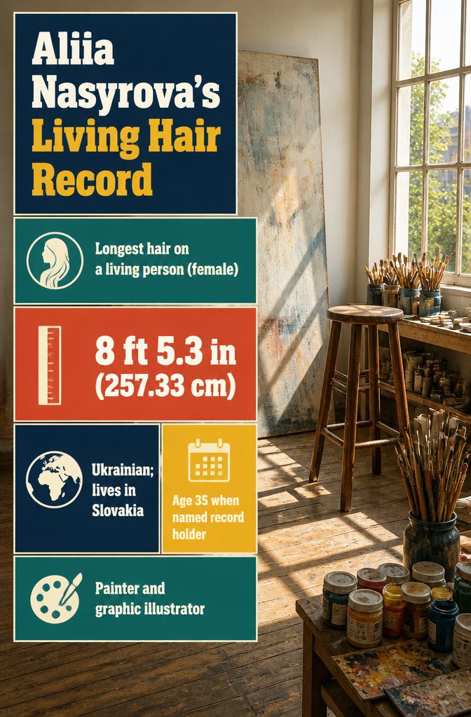 Information graphic about Aliia Nasyrova featuring living hair record details