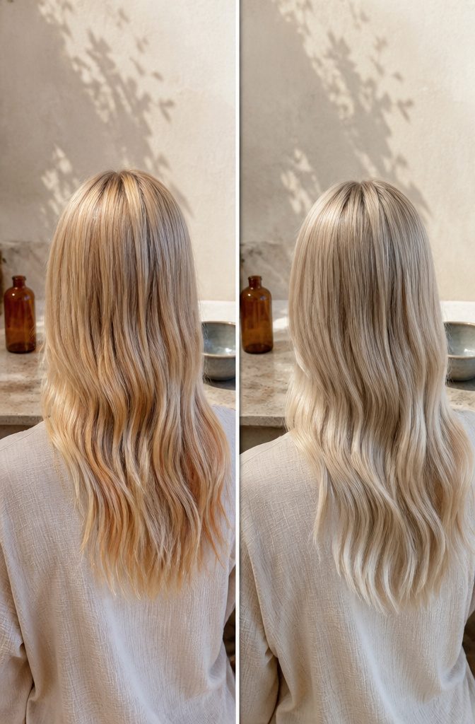Blonde hair shades ranging from golden honey to ash and platinum
