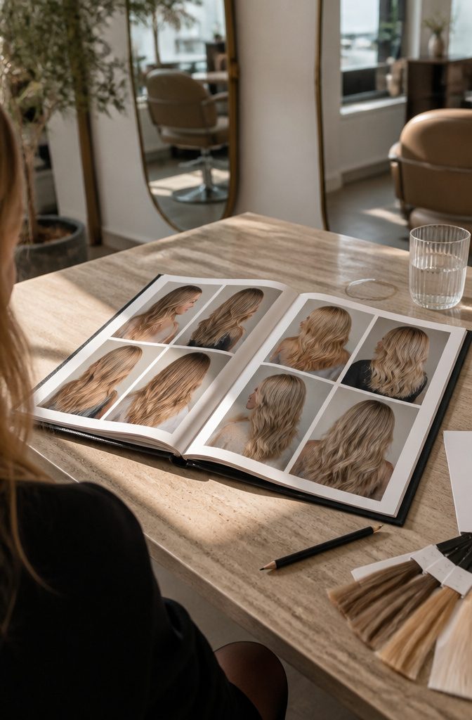 Editorial celebrity hair references with rooted blonde and honey ash tones