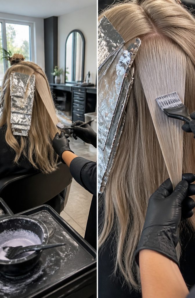 Blonde hair with a creamy base and cool pearly tones