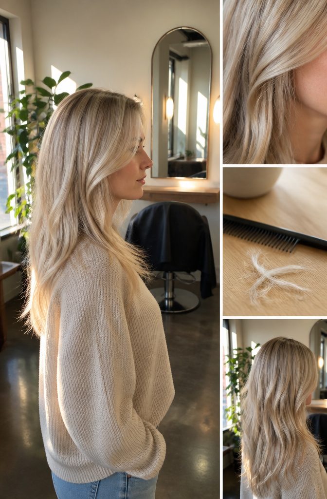 Person with pearl blonde hair and a cool silvery sheen