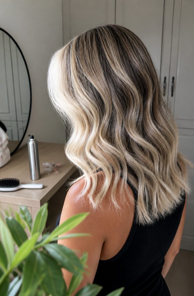 Toasted coconut waves with icy money pieces and dark roots