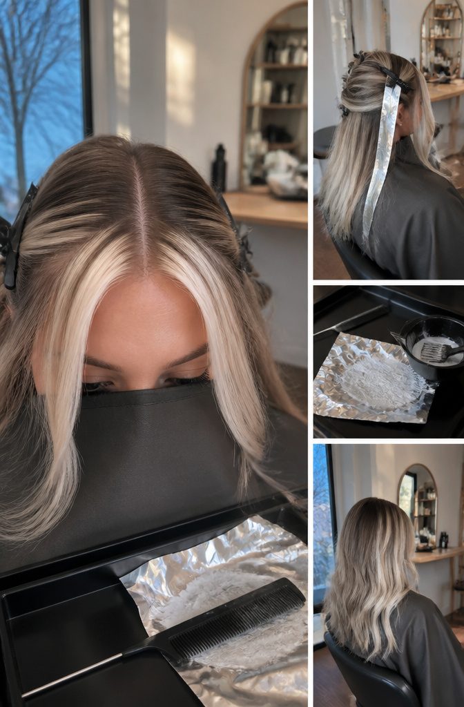 Platinum face-framing highlights against darker ash blonde hair