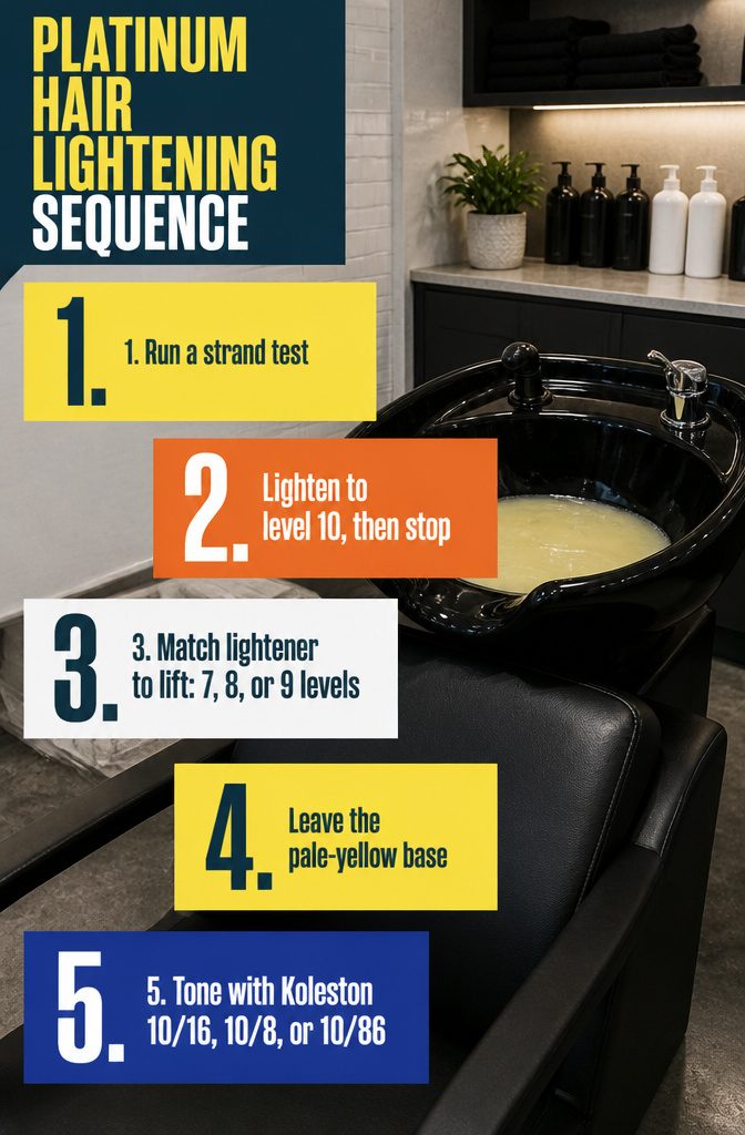 Platinum hair lightening sequence with bowl and sectioned blonde strands