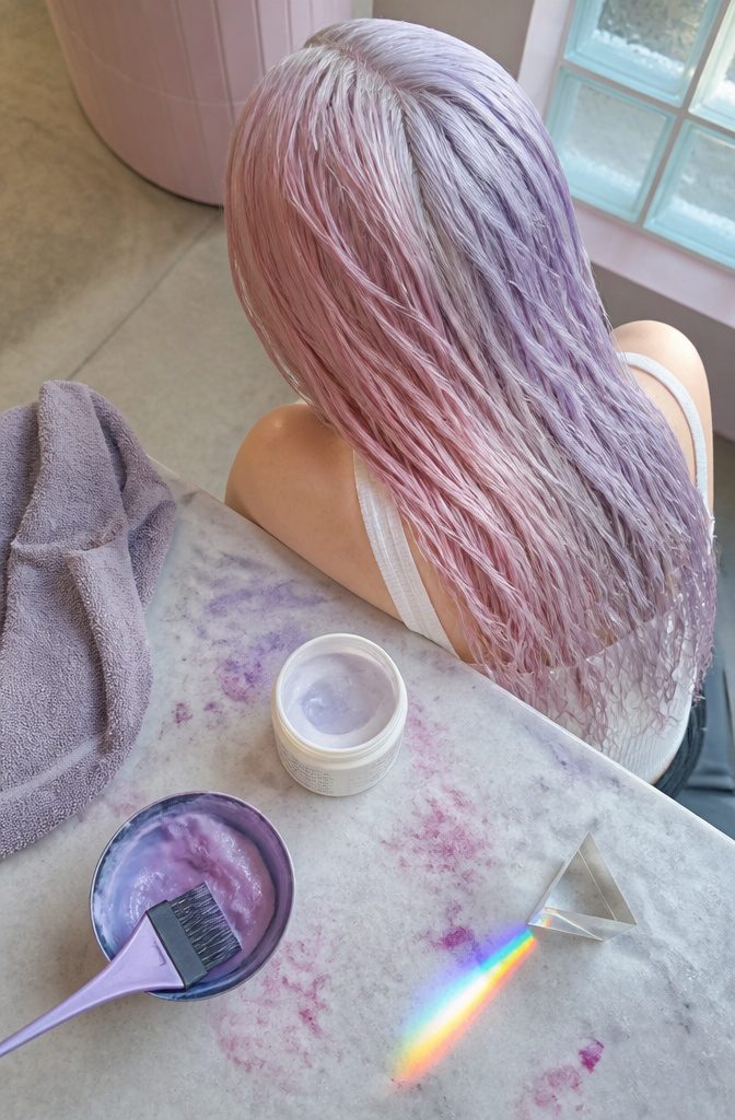 Pale pink platinum hair with a light candyfloss tint