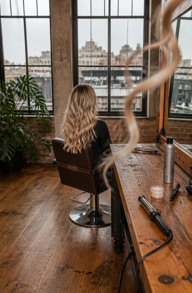 Platinum balayage ribbons through a natural blonde base
