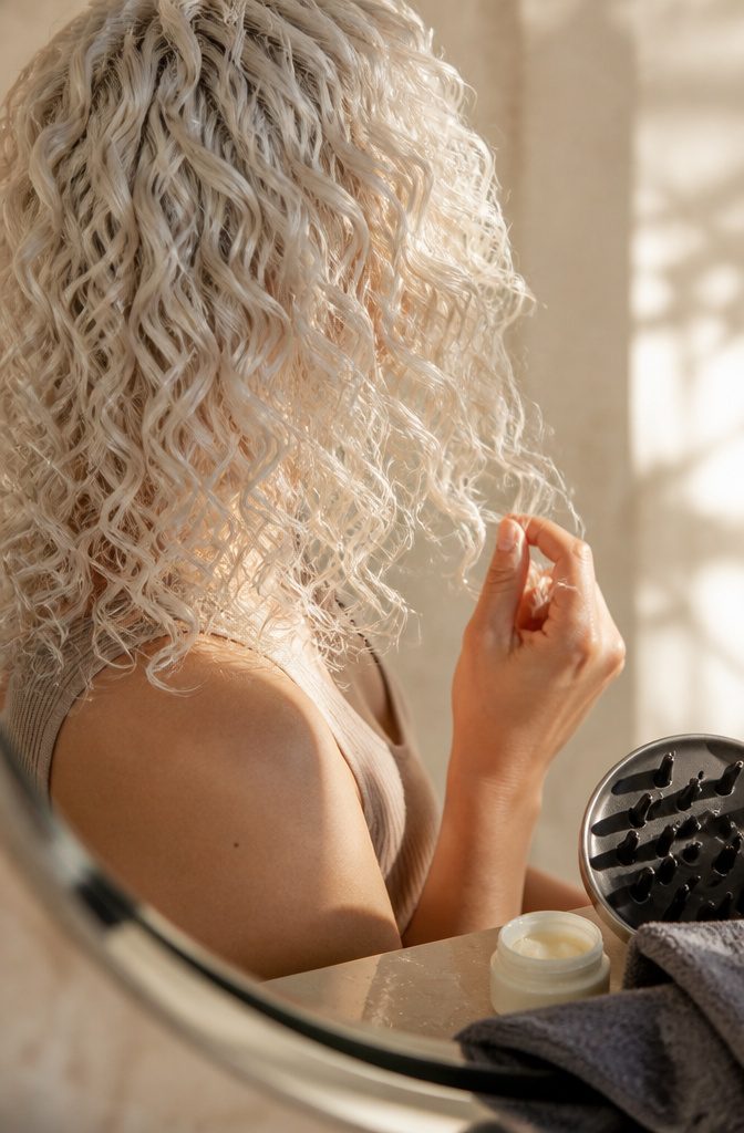 Platinum curls with defined spirals and bright pale color
