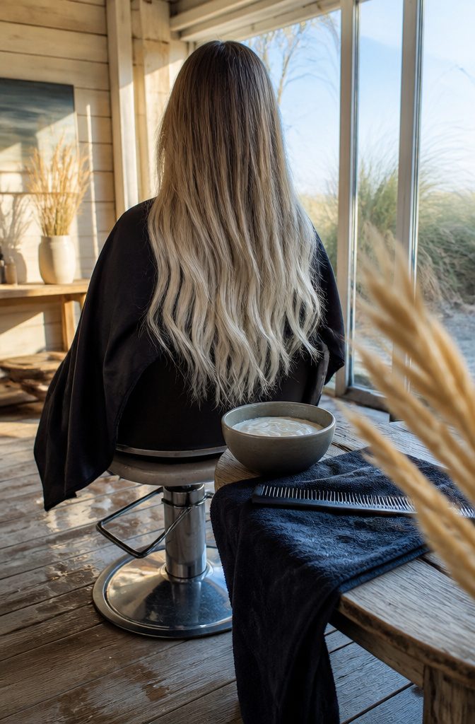 Platinum dip dye ends with natural darker roots