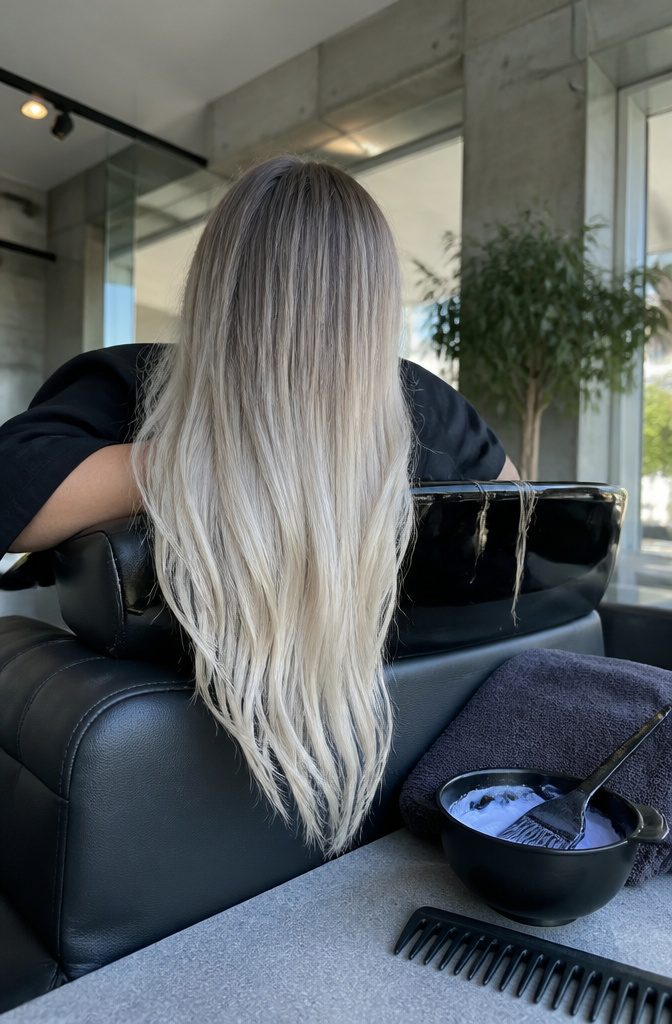Platinum ombre hair with ashy roots and pale ends