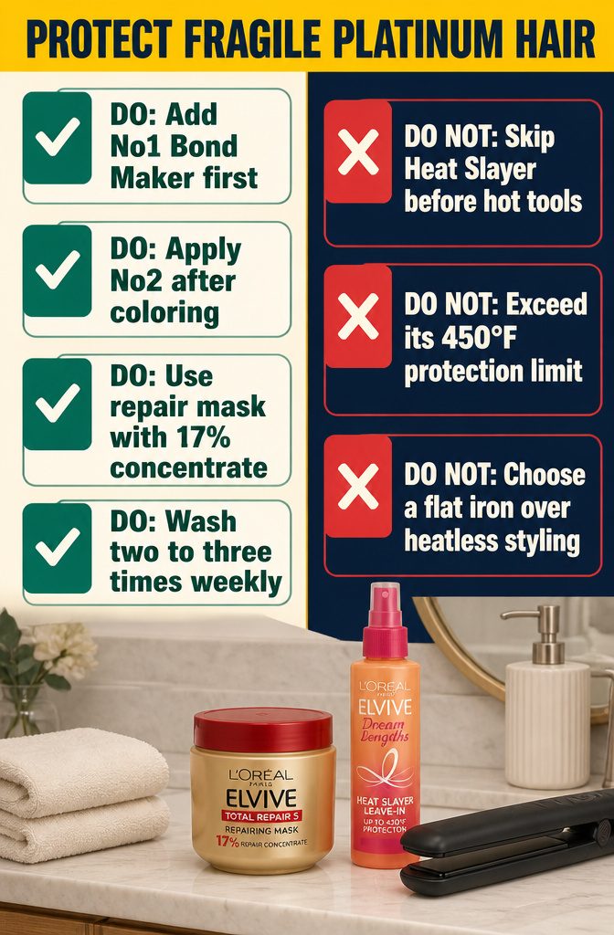 Platinum hair care products beside pale bleached strands