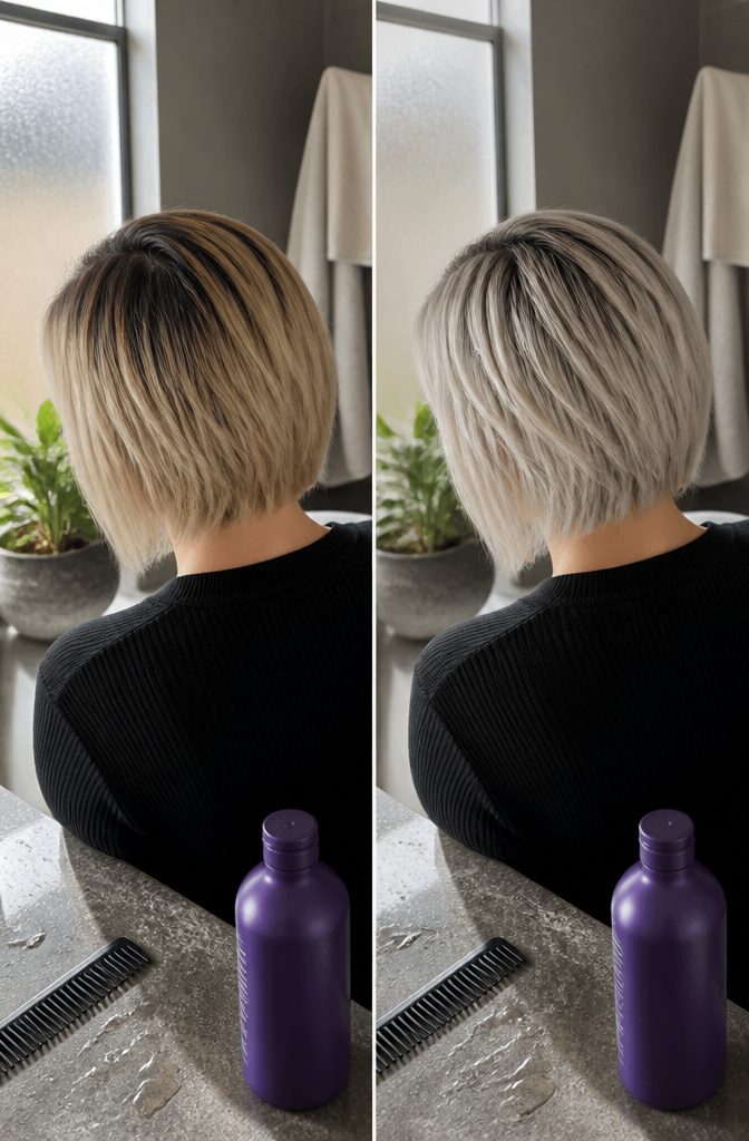 Platinum pixie bob with dark roots fading into light ends