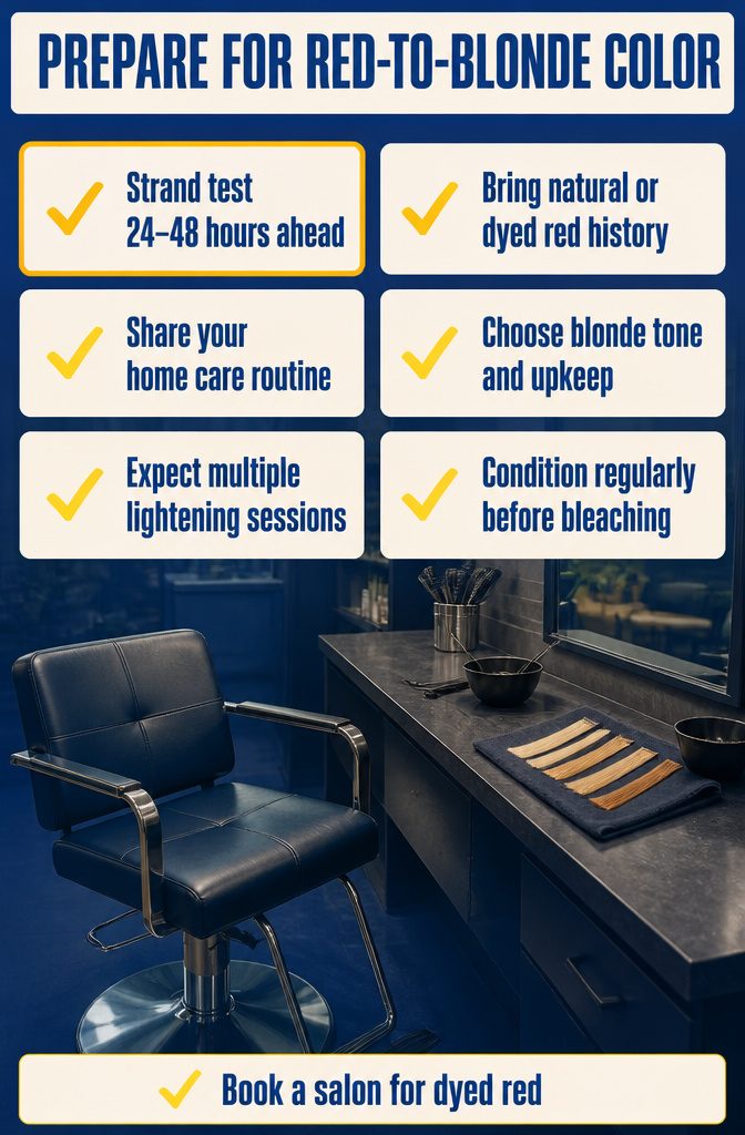 Beauty graphic listing consultation points before lightening red hair