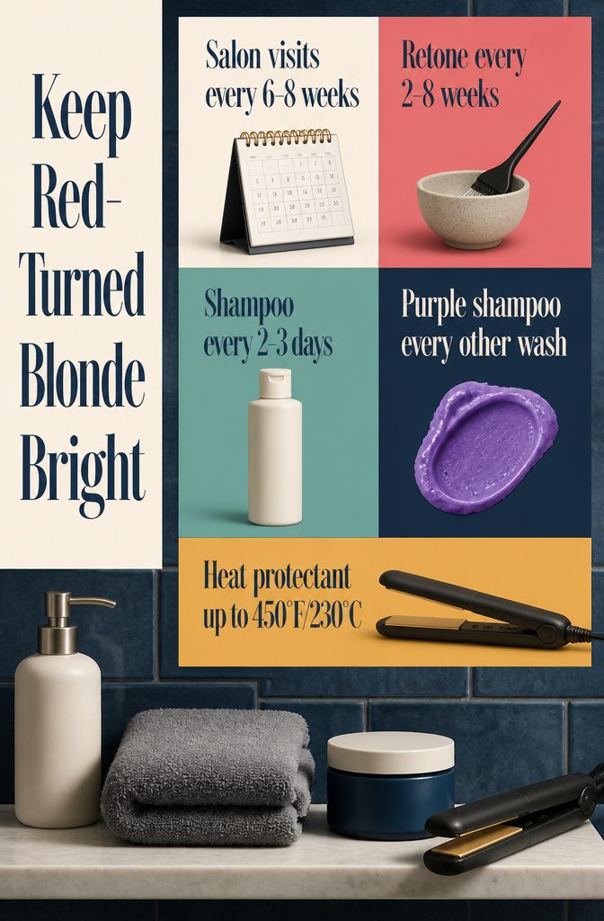 Beauty graphic listing care tips for maintaining blonde hair