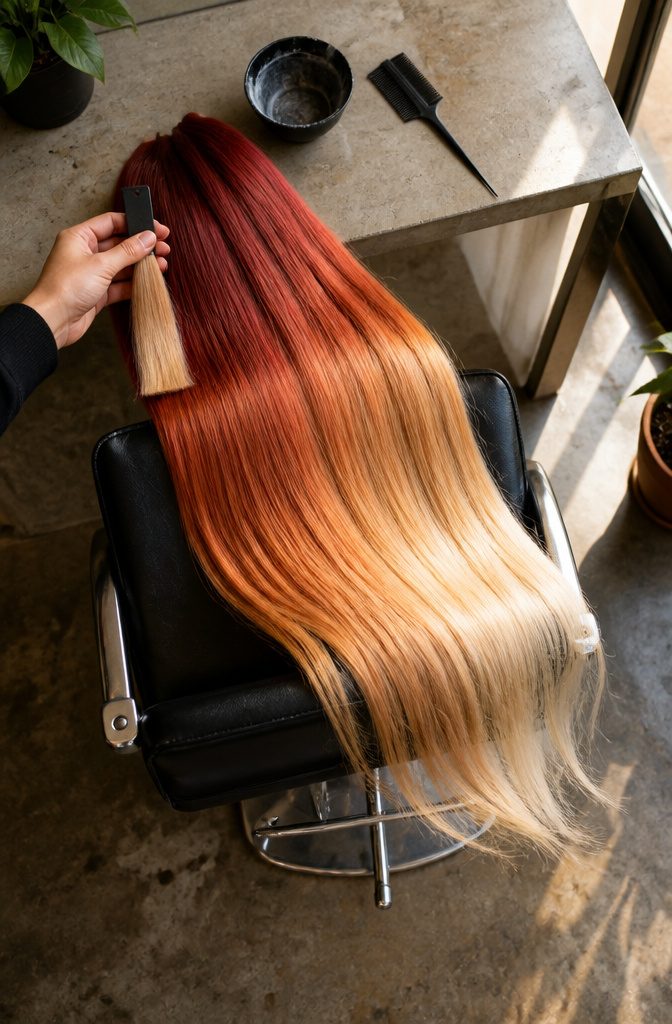 Red hair beside warm honey and golden blonde color examples
