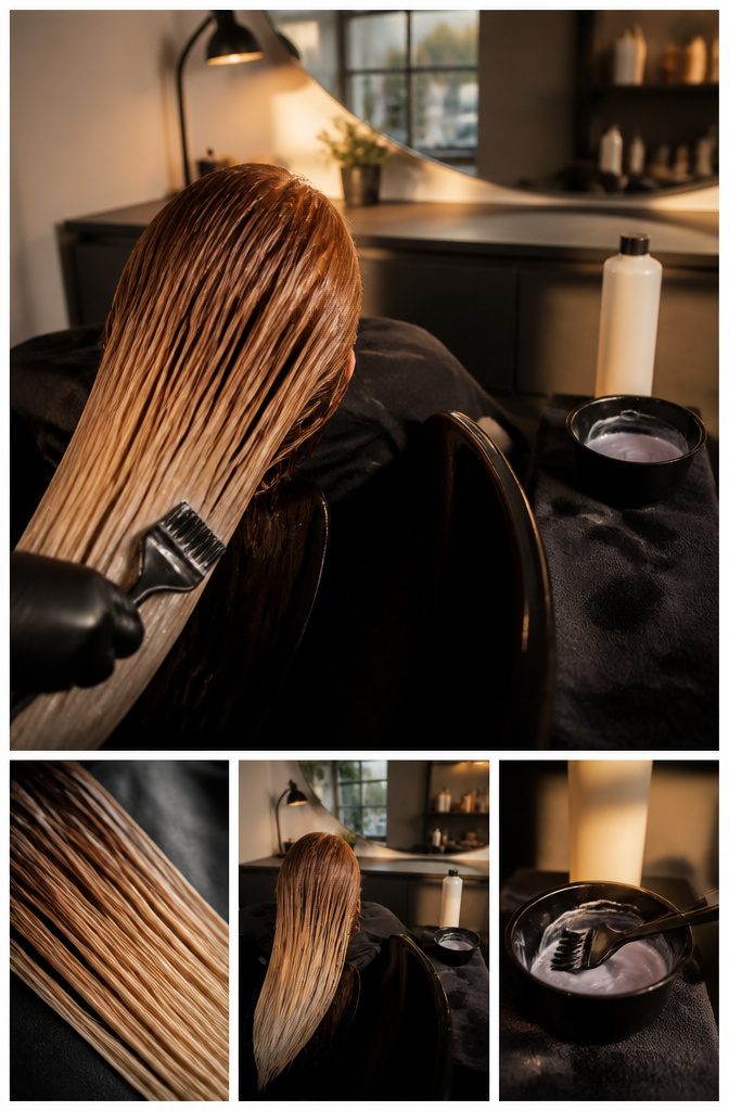 Red hair after lightening with warm copper and orange tones