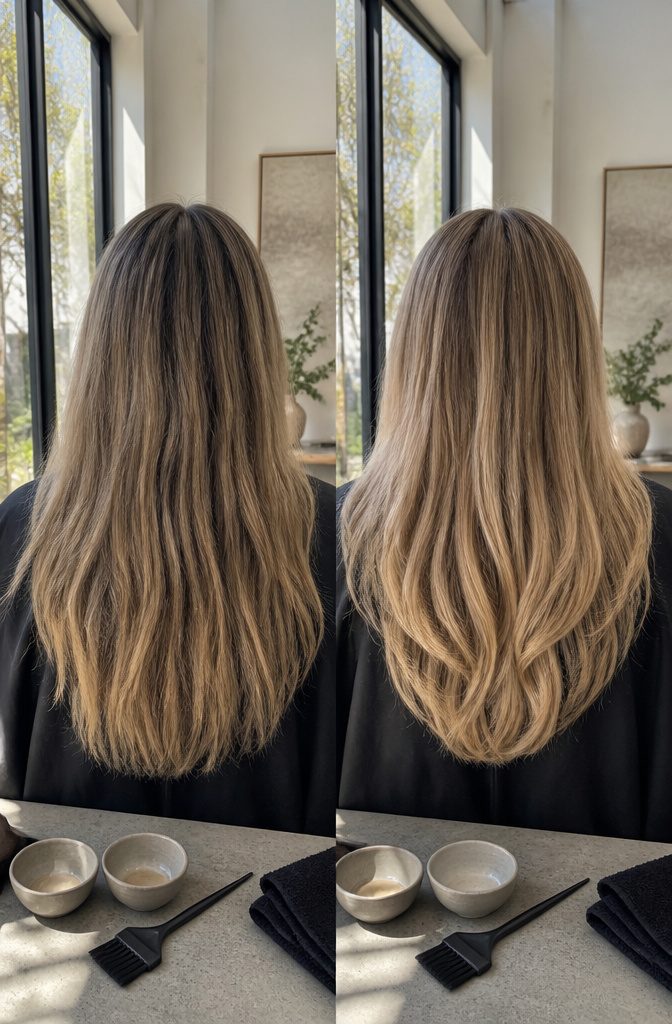 Suede blonde hair showing a lighter beige finish with soft golden tones