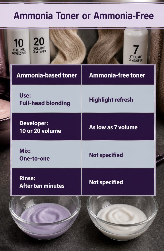 Beauty graphic comparing ammonia toner and ammonia-free toner