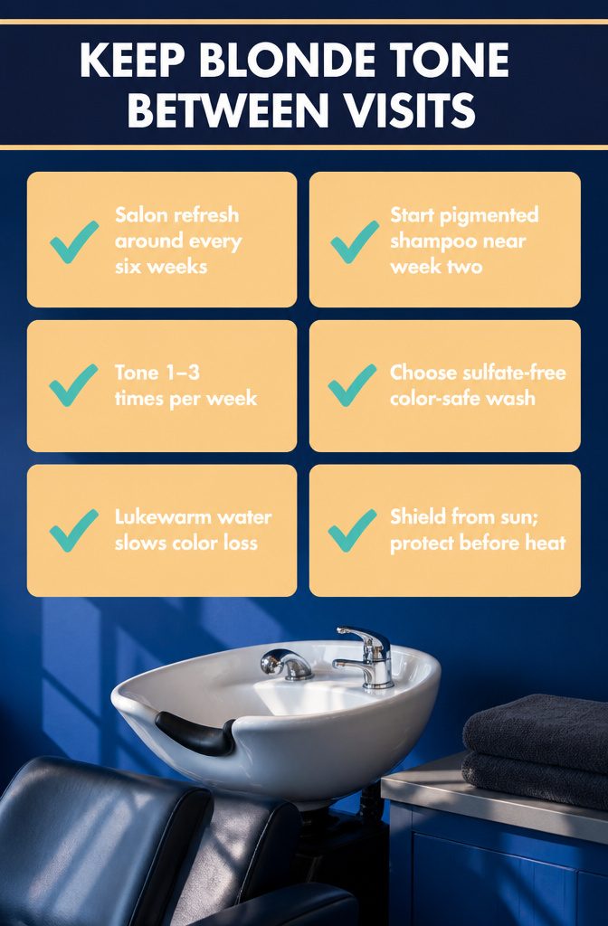 Beauty graphic with tips for maintaining blonde hair tone