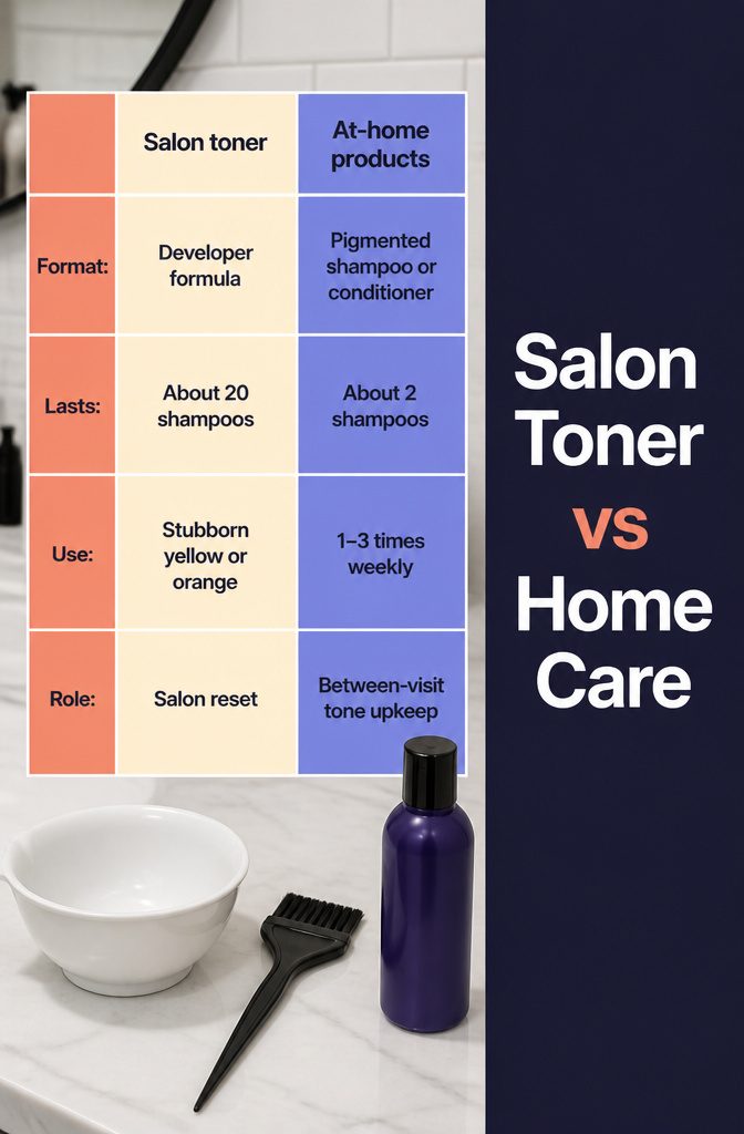 Beauty graphic comparing salon toner and at-home toning products