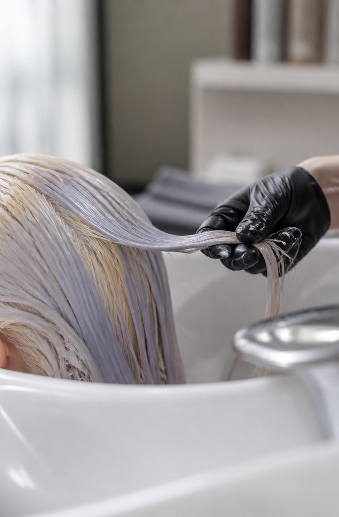 Blonde hair being checked as toner develops