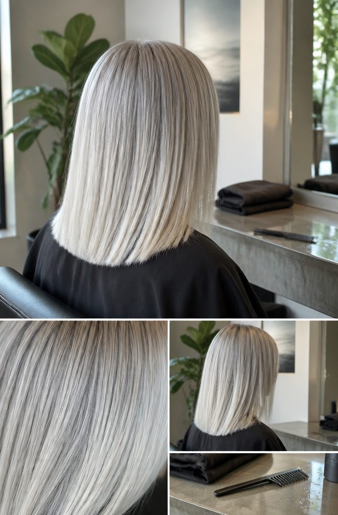 Cool blonde hair showing ash platinum silver and icy tones