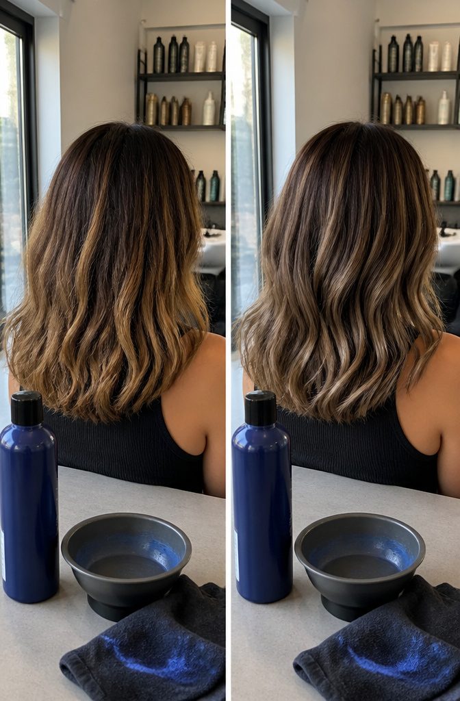 Dark blonde hair with brown tones and golden highlights