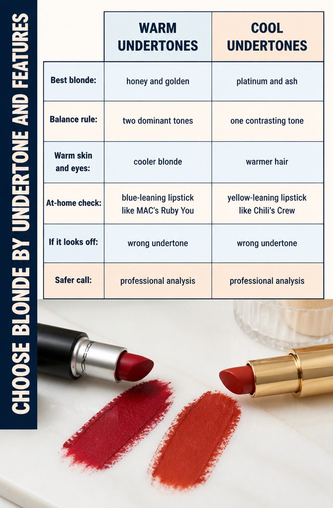 Undertone guide matching skin and eye coloring with blonde hair shades