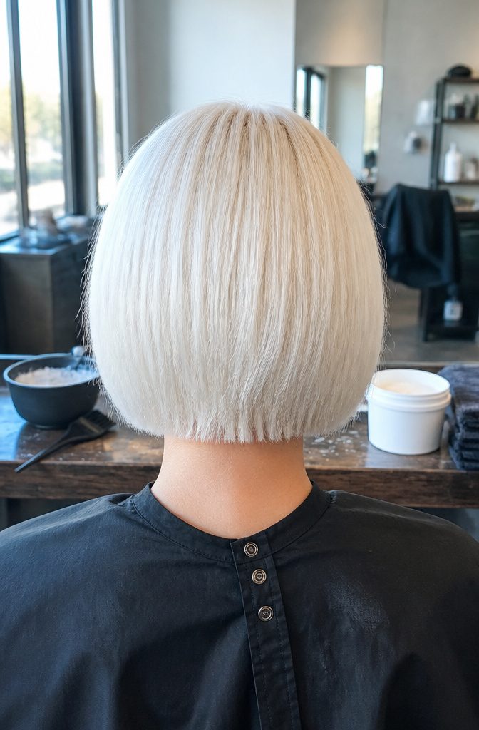 Very pale platinum blonde hair with an even all-over color