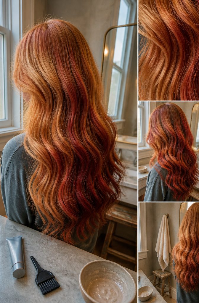 Blonde hair showing strawberry red copper and golden tones
