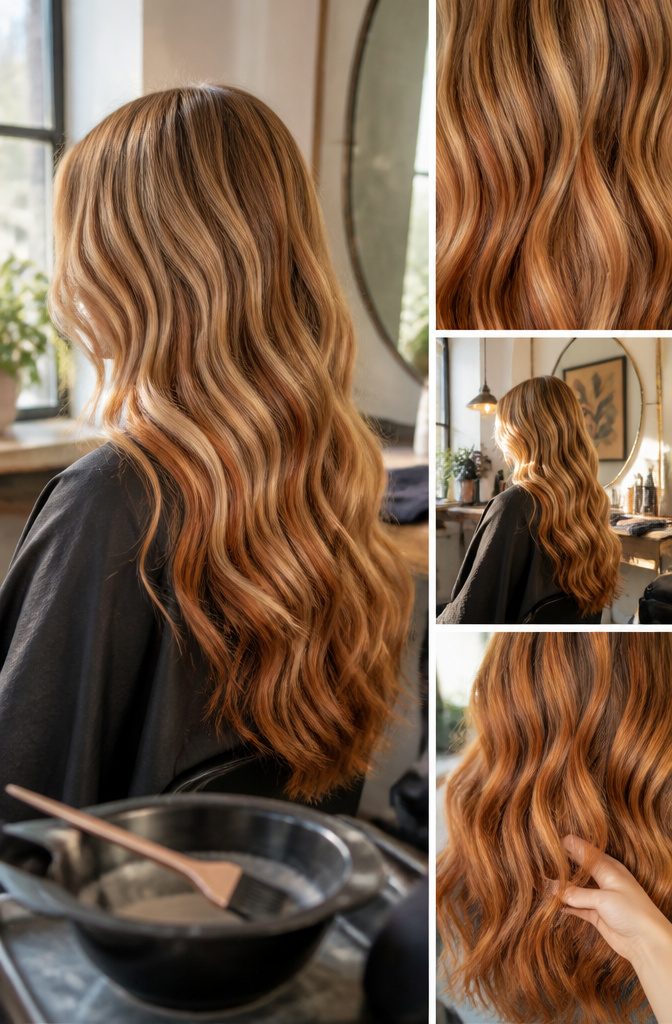 Blonde hair in honey gold copper and tawny shades