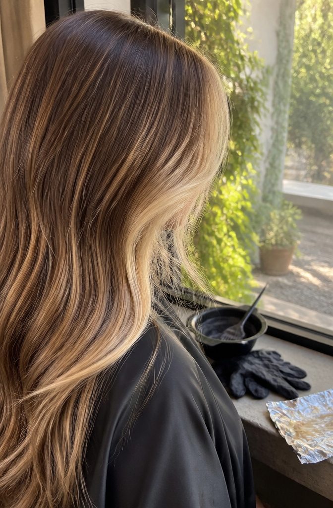 Beige blonde face-framing pieces beside darker hair